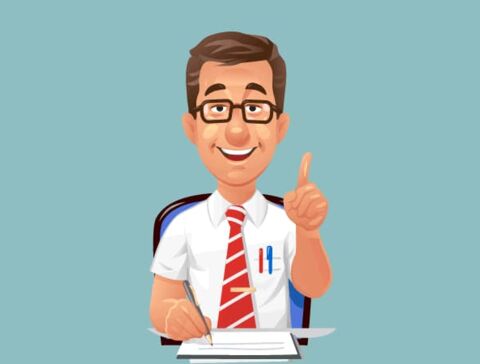 Man pointing up with his finger in cartoon style