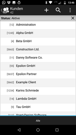 Kundenliste in der Android App