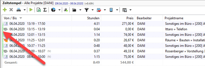 Markierung der zusammenhängenden Zeitstempel