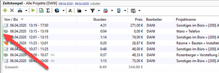 Markierung der zusammenhängenden Zeitstempel