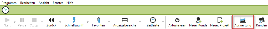 Die Symbolleiste im Xpert-Timer mit dem hervorgehobenen Knopf „Auswertung“