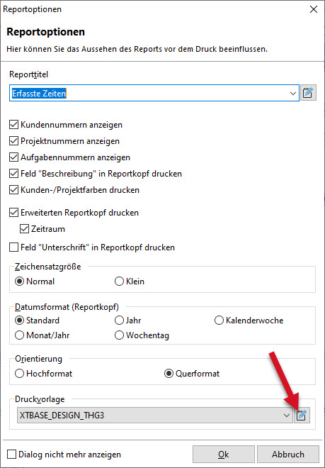 Button zur Bearbeitung der Vorlage für den Zeitstempelreport