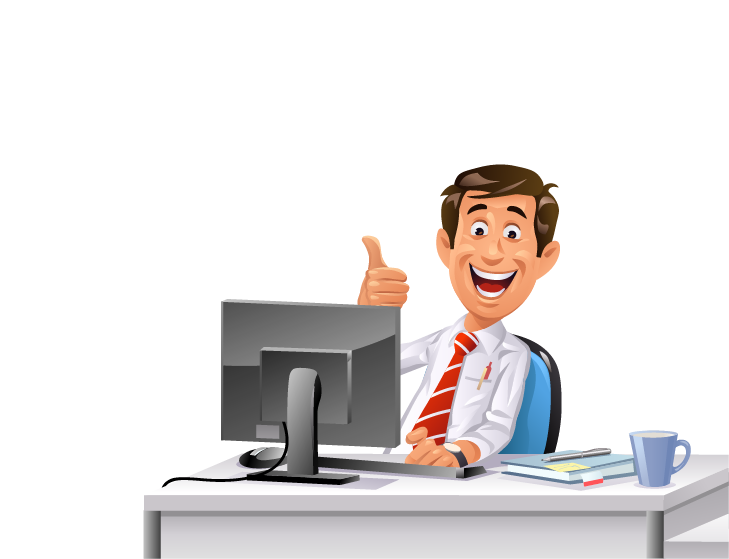 Werbebanner mit grauem Hintergrund und Comic Person am Schreibtisch zur Buchung einer Einführung zum Xpert-Timer.