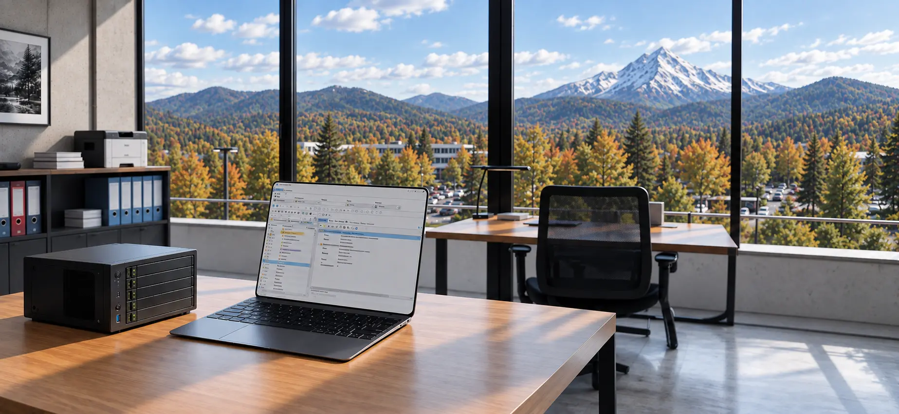 Schreibtisch mit Laptop