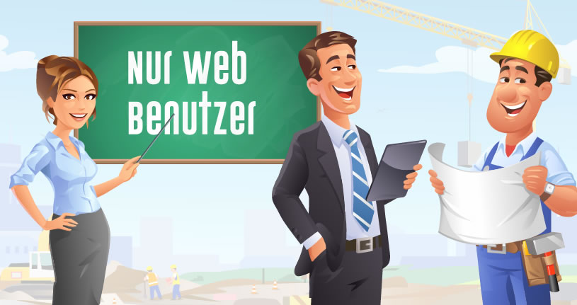 Eine Dame steht vor einer Tafel und zeigt mit einem Zeigestab auf die Wörter Nur Web Benutzer.