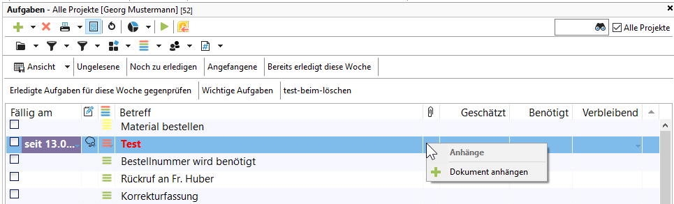 Dialog zum Anhängen von Dokumenten