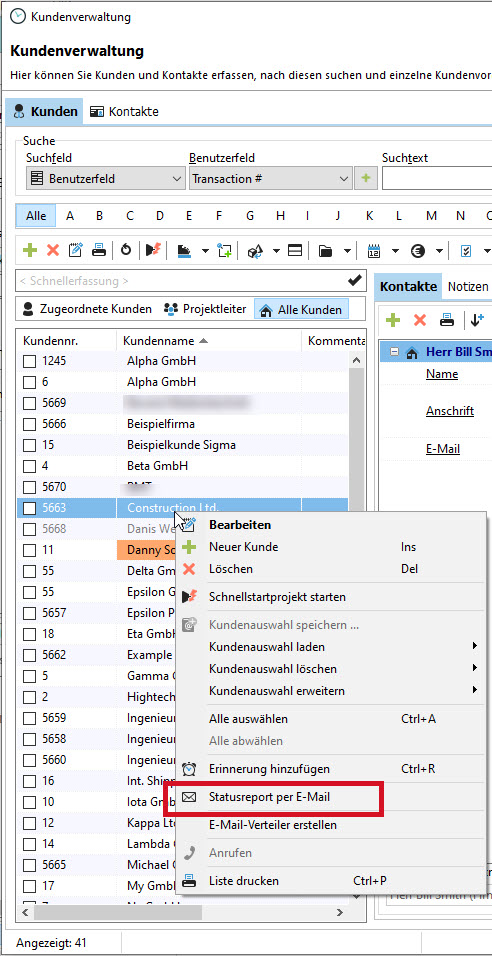 Statusreport per E-Mail senden