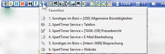 Zeitleiste mit Projektfavoriten
