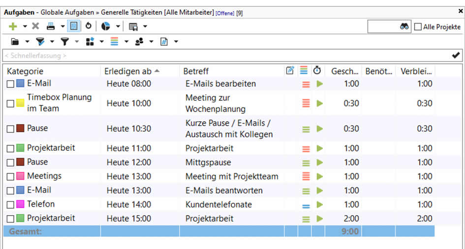 Timeboxing mit der Aufgabenliste von Xpert-Timer