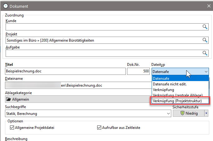 Die Dokumenteverwaltung nutzt bei der Ablage die Projektstruktur