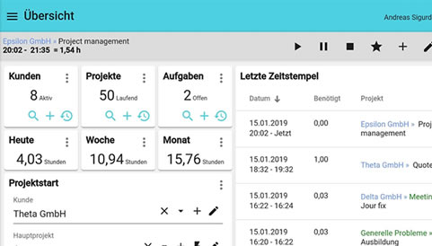 Dashboardübersicht des Xpert-Timer Web