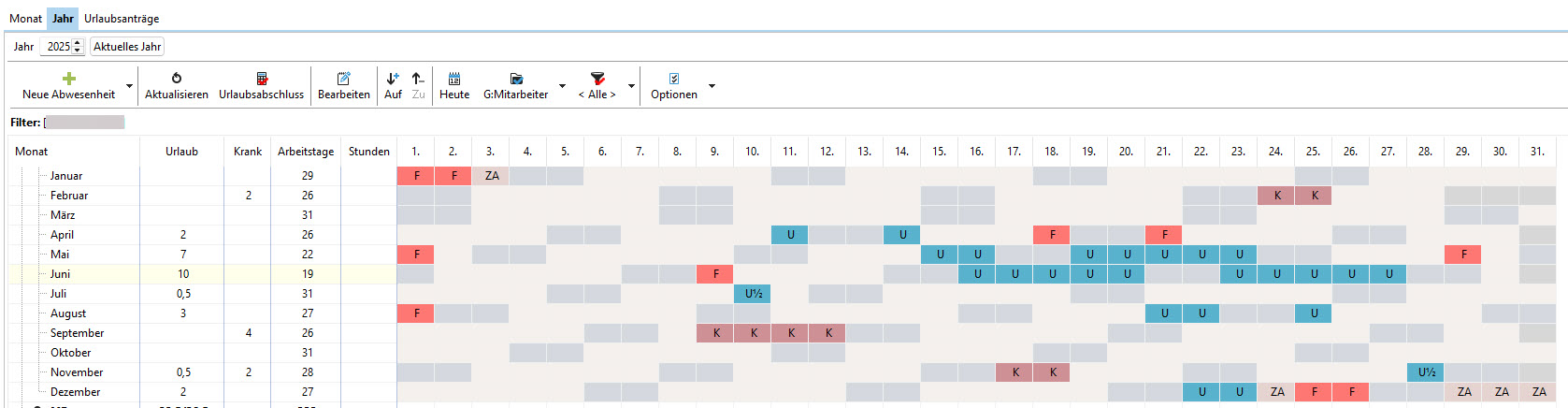 Xpert-Timer Works – Urlaubsverwaltung mit Jahreskalender und Resturlaubsanzeige